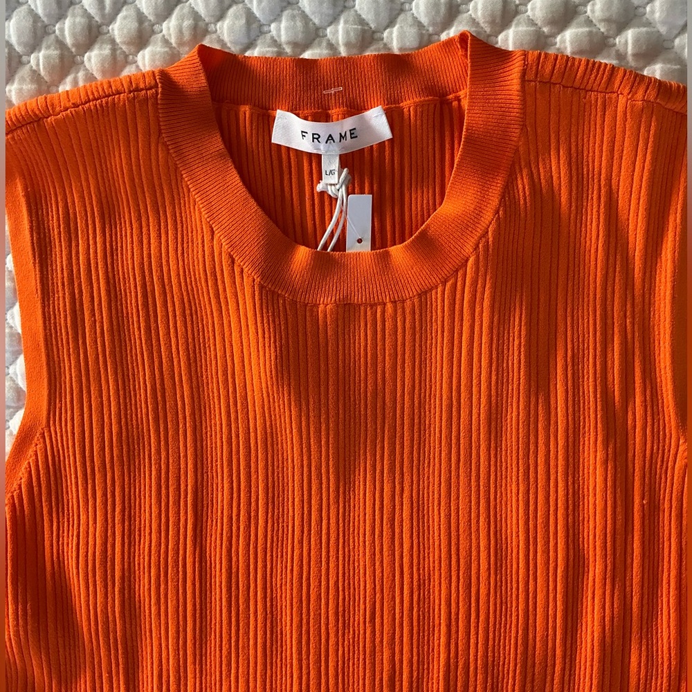 Frame Women’s Orange Ribbed Cit Out Sleeveless Top L - Picture 12 of 15